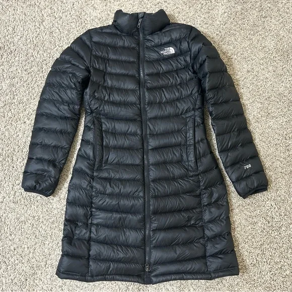 The North Face 700 Women's Black Puffer Trench Coat Jacket Size Small Full Zip S - Picture 2 of 15
